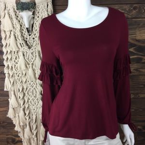 Liz Claiborne |‎ Ruffle Tie Sleeve Blouse Burgundy Maroon